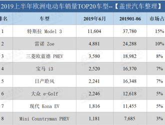 欧洲上半年电动车销量榜