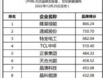 2022全球光伏品牌100强发布